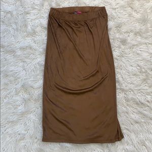 Brushed stretch suede like midi skirt